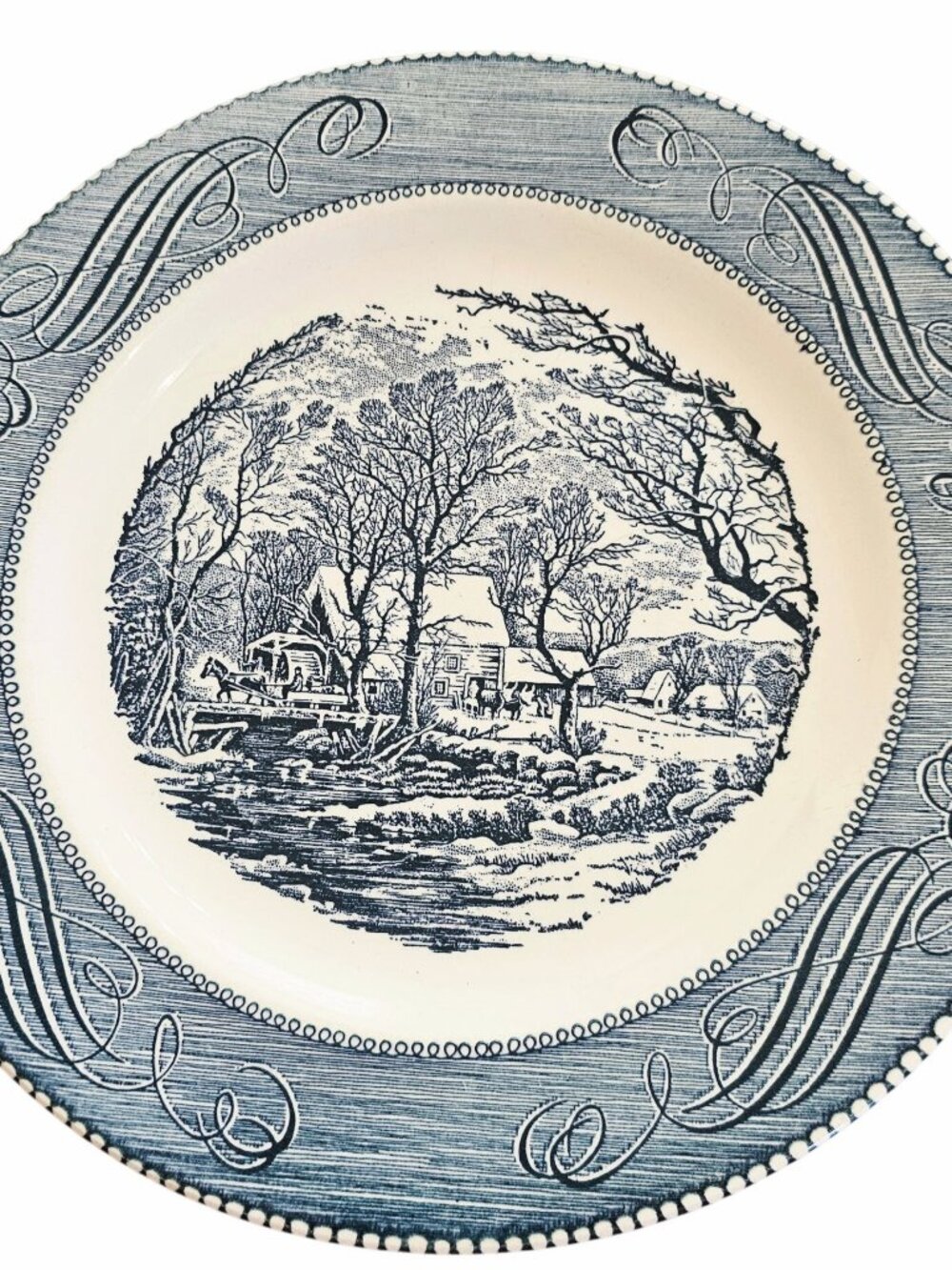 2 Royal Old Grist Mill Blue Dinner Plate 10" countryside Currier Ives Ironstone - Picture 3 of 9